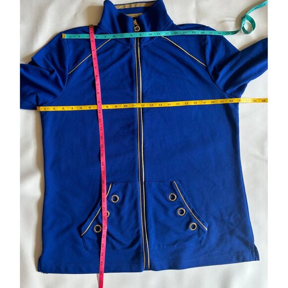 Quacker Factory Womens L Blue & Gold Zip-Up Jacket Nautical Blingy - Picture 10 of 10